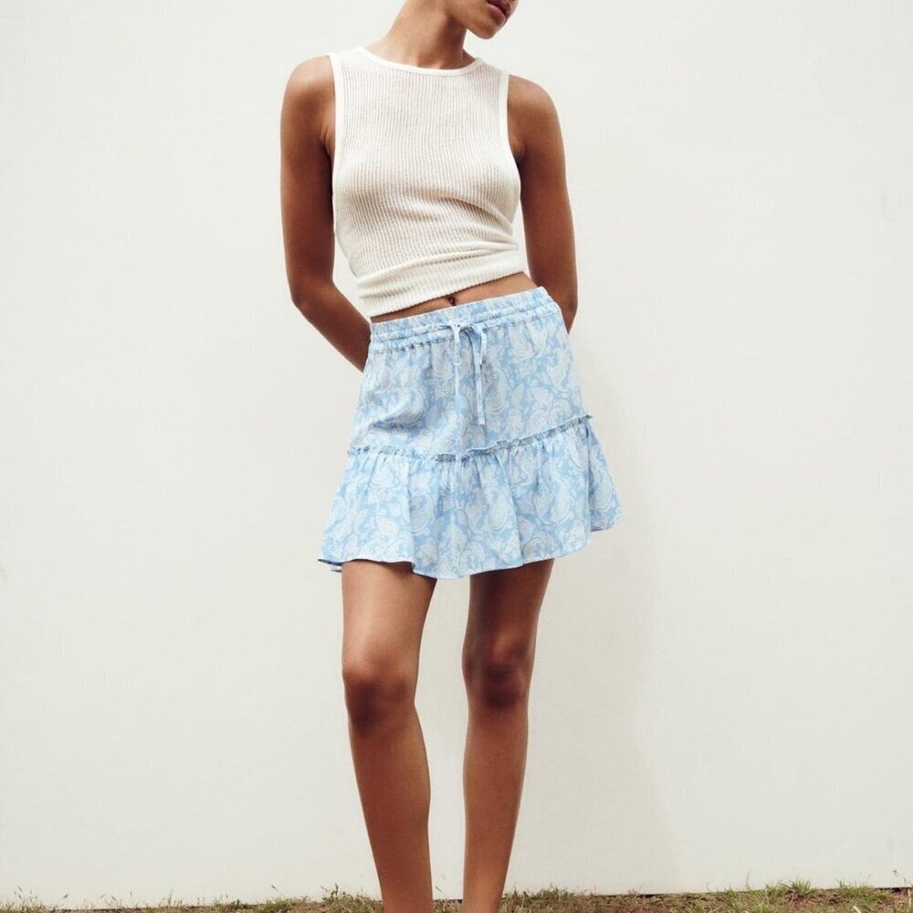 ZARA WOMEN'S BLUE AND WHITE SKIRT SIZE XS 2298 224 406